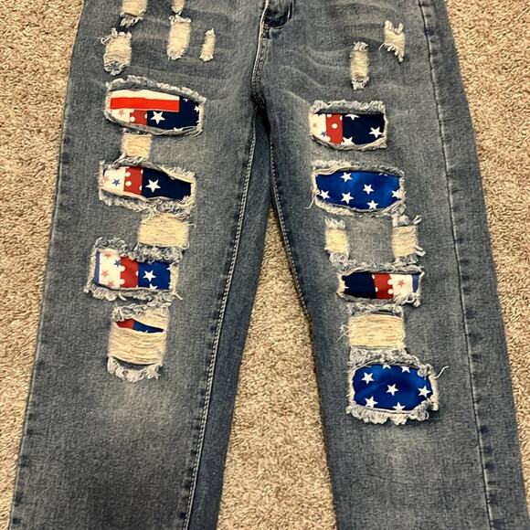 Women’s Patriotic Americana Blue Jeans‎ Denim 8 10 (30 waist) Rugged Frayed M - Picture 3 of 16